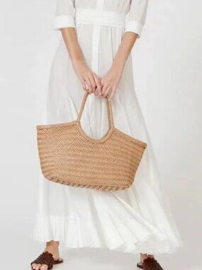 Dragon Diffusion Woven Leather Tote Bag Large Tan Basket Style